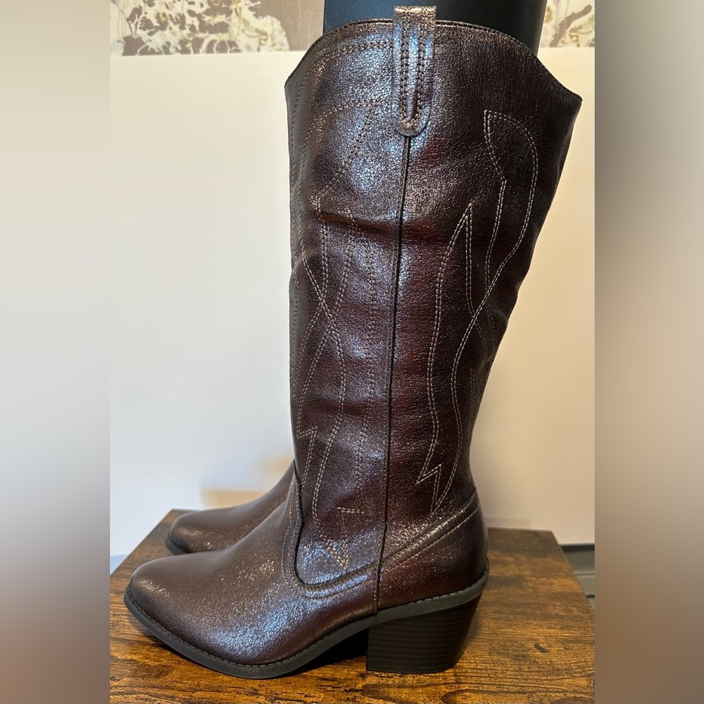 Pop Womens Kylie Gunmetal Stacked Heel Cowboy Boots NWT Various Sizes